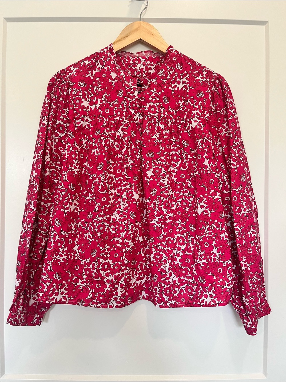 J. Crew Cotton Floral Long Sleeve Popover Blouse Top Pink Peasant Cottagecore S - Picture 2 of 11